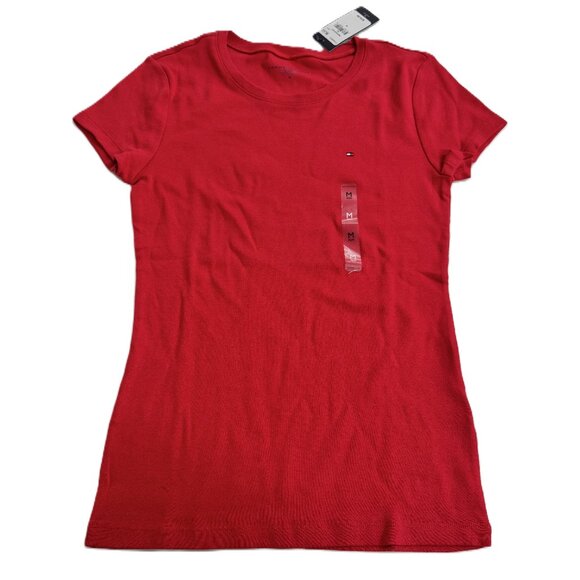 Tommy Hilfiger Women's Red Crew Neck Short Sleeve T-Shirt - Picture 1 of 4